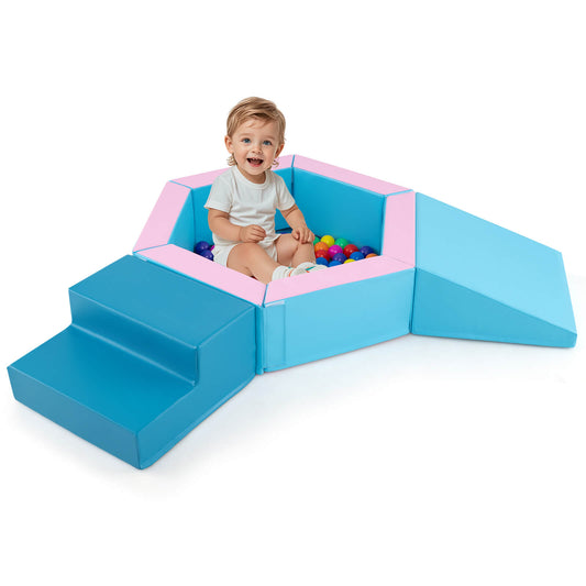 Infans 3 PCS Baby Foam Climbing Blocks with Ball Pit Triangle Stair 100 Ocean BallsBlue