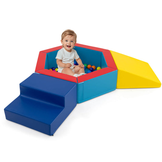 Infans 3 PCS Baby Foam Climbing Blocks with Ball Pit Triangle Stair 100 Ocean BallsMulticolor