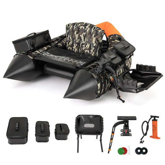 Infans Inflatable Fishing Float Tube Portable Fishing Boat w/3 Detachable Storage BoxesCamouflage