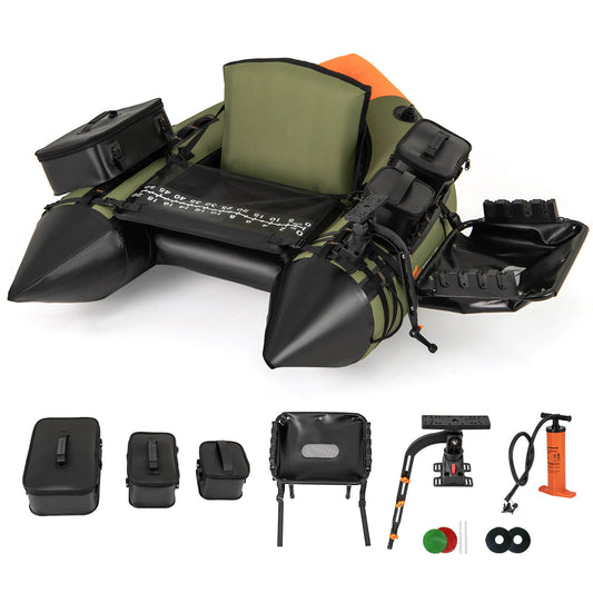 Infans Inflatable Fishing Float Tube Portable Fishing Boat w/3 Detachable Storage BoxesGreen