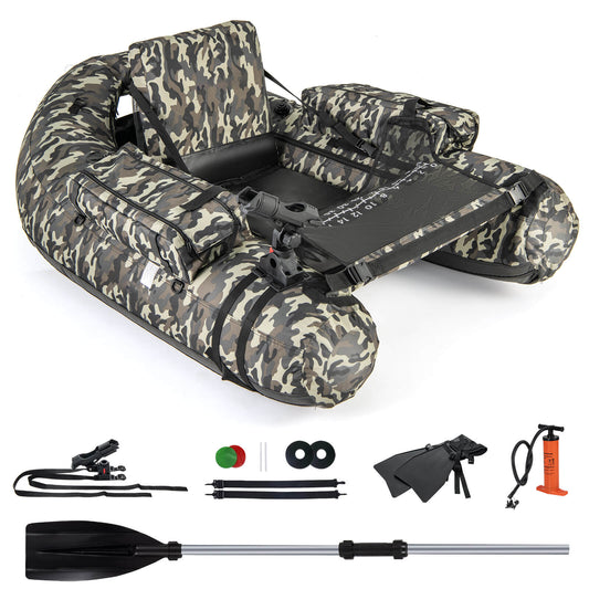 Infans Inflatable Float Tube w/ Fish Ruler Rod Holder Storage Pockets Flippers Paddle