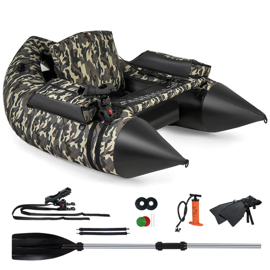 Infans Inflatable Float Tube w/ Flippers Fish Ruler Rod Holder Storage Pockets Pump