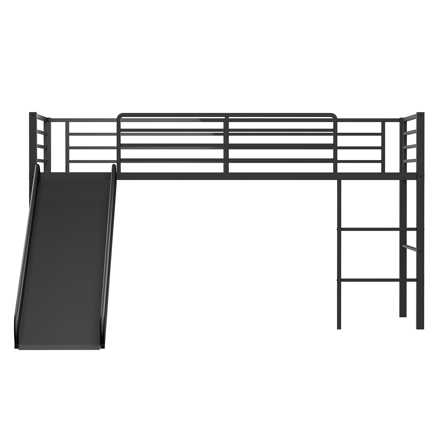 Infans Twin Metal Loft Bed with Slide Guardrails Built-in Ladder Low Bed Frame Black