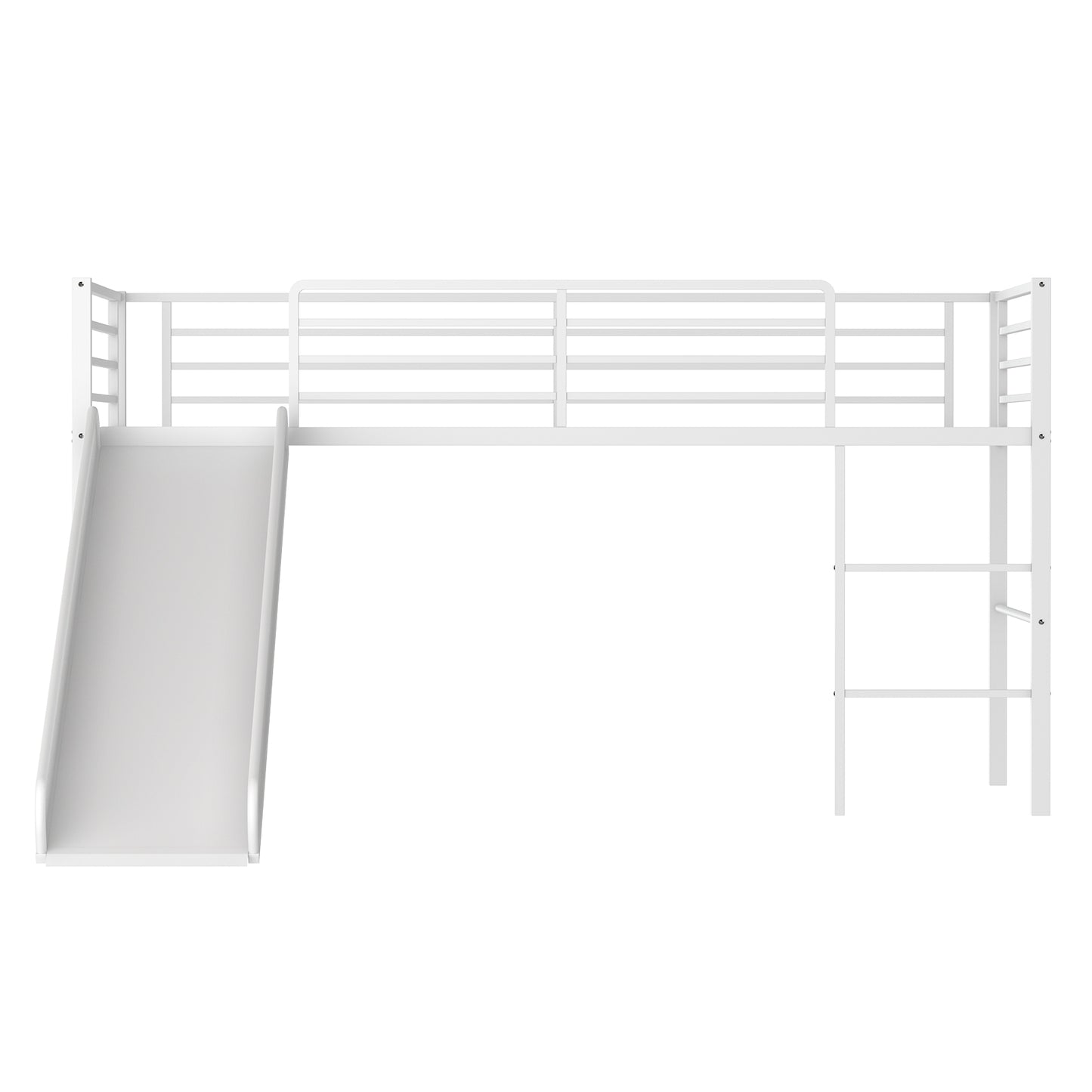 Infans Twin Metal Loft Bed with Slide Guardrails Built-in Ladder Low Bed Frame White