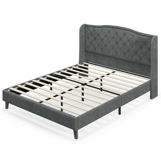 Infans Queen Upholstered Platform Bed Frame W/ Button Tufted Headboard Noise-free