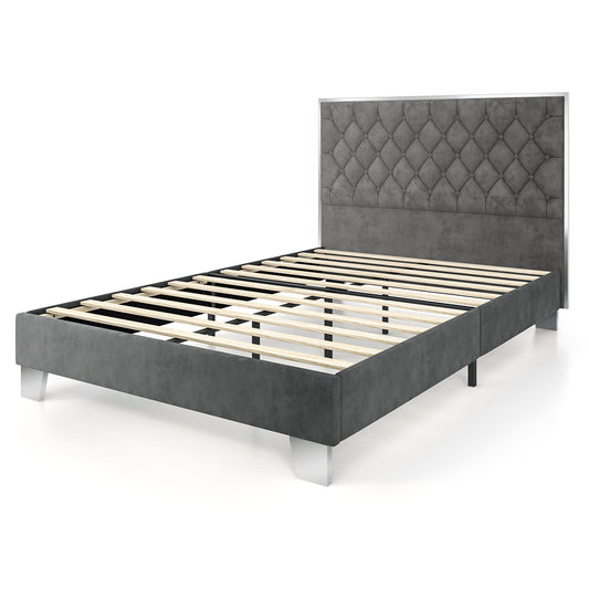 Infans Queen Upholstered Bed Mattress Foundation w/ Button Tufted Velvet Headboard