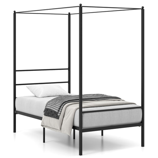 Infans Twin Metal Canopy Platform Bed Frame Mattress Foundation w/ Slat Support