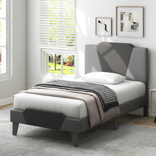 Infans Twin Size Upholstered Platform Bed Frame Velvet Headboard Mattress Foundation