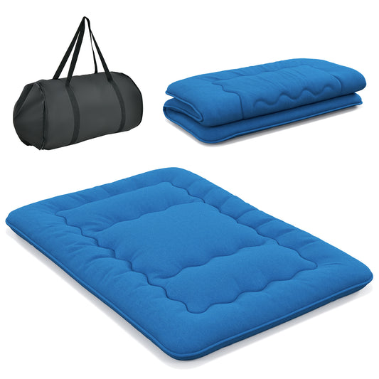 Infans Full Futon Mattress Japanese Floor Sleeping Pad Washable Cover Carry Bag Blue