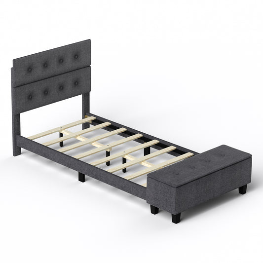 Infans Twin Upholstered Bed Frame with Ottoman Storage Linen Button Tufted Headboard