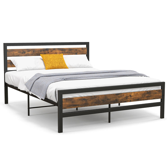 Infans Queen Industrial Metal Platform Bed Frame Rustic Headboard Mattress Foundation