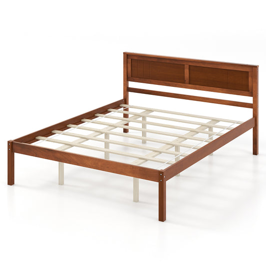 Infans Queen Size Wooden Platform Bed Frame with Headboard Mattress Foundation Walnut