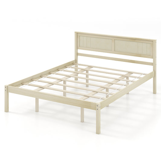 Infans Queen Size Wooden Platform Bed Frame with Headboard Mattress Foundation Natural