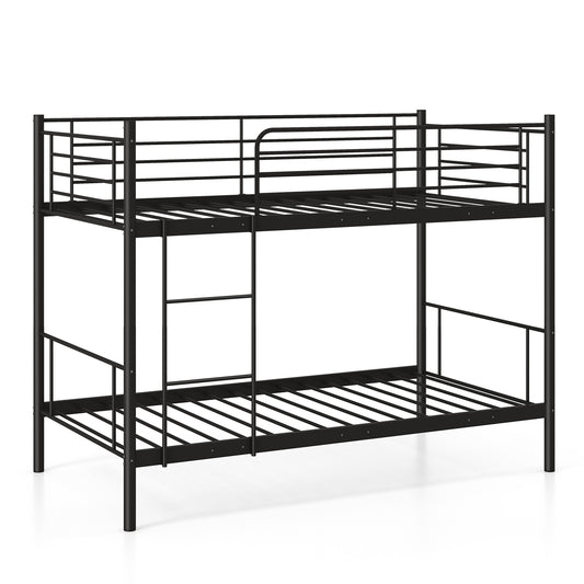 Infans Metal Twin Over Twin Bunk Bed with Built-in Ladder Safety Guardrail Black
