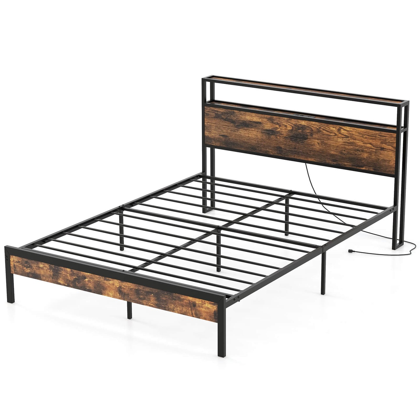 Infans Queen Bed Frame w/ Storage Headboard Charging Station 18W USB C Port  Brown