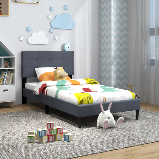 Infans Twin Upholstered Platform Bed Mattress Foundation Button Tufted Headboard Gray