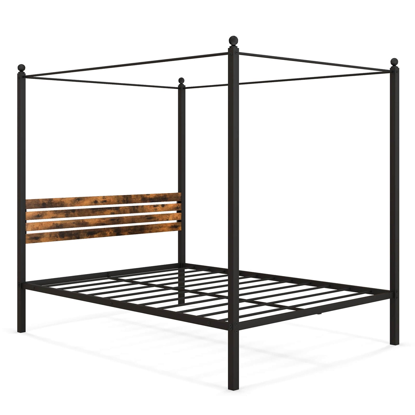 Infans Queen Size Canopy Bed Frame 4-Poster Platform Bed Frame w/ Industrial Headboard