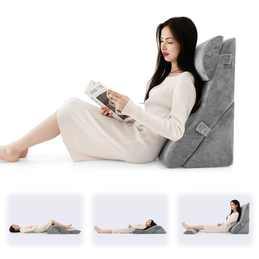 Infans 3PCS Orthopedic Bed Wedge Pillow Set Adjustable Support for Back Neck Grey