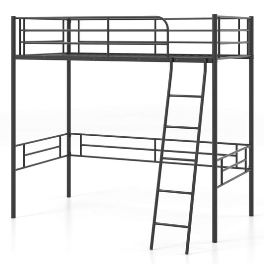 Infans Twin Metal Loft Bed Frame with Ladder Loft Bed with Safety Guardrails