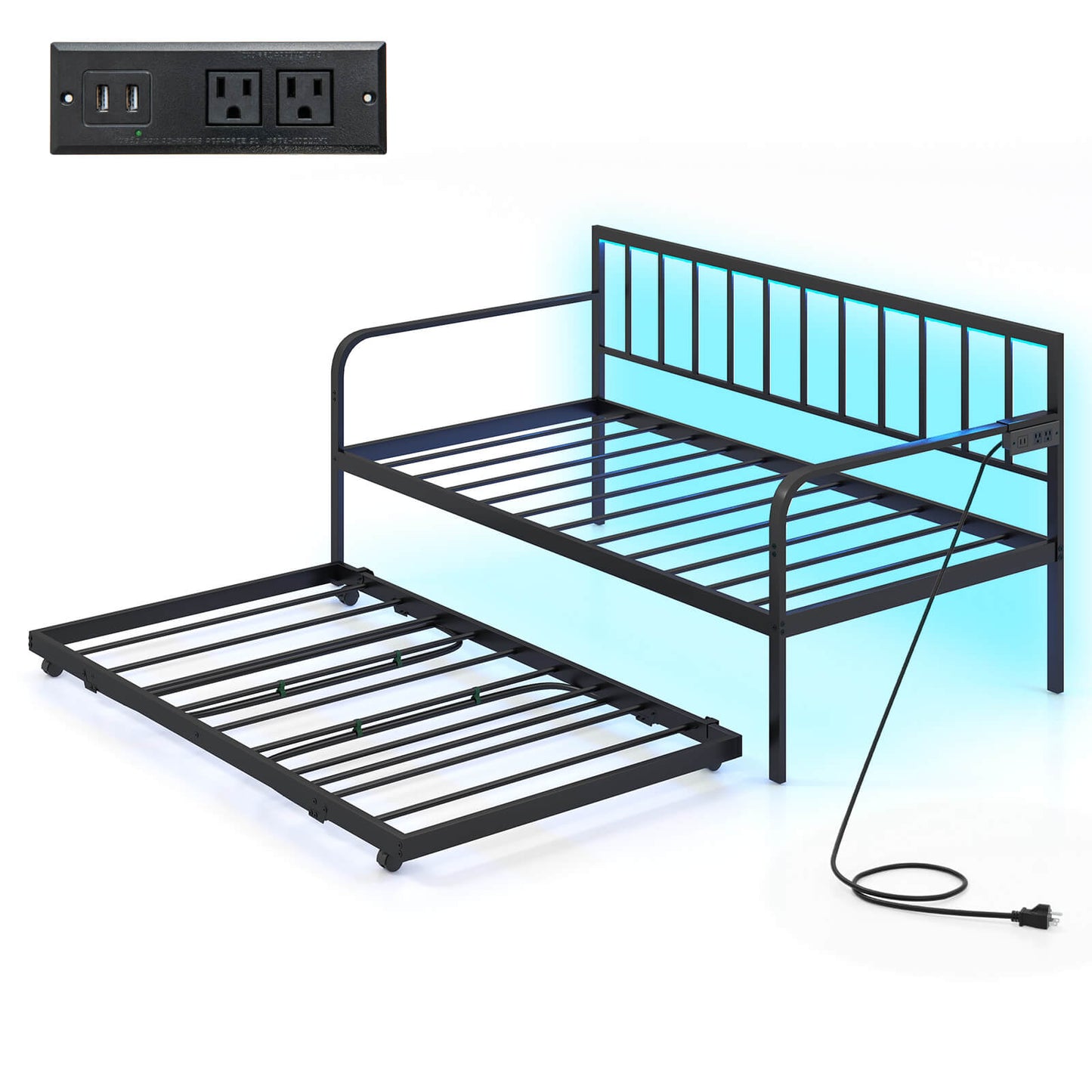 Infans Twin Daybed Adjustable Sofa Bed Frame with Charging Station & LED Lights