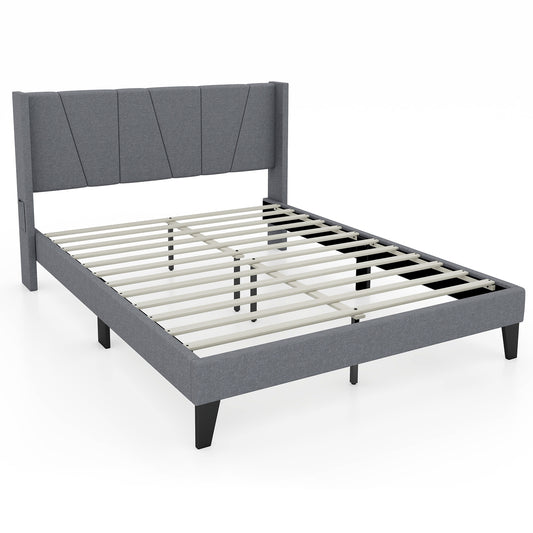 Infans Queen Size Upholstered Bed Frame with Elastic Pockets Mattress Foundation Gray