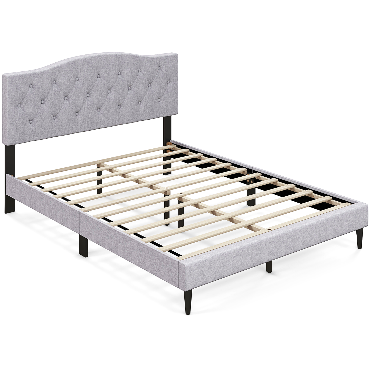 Infans Queen Size Upholstered Platform Bed Linen Bed Frame w/ Button Tufted Headboard