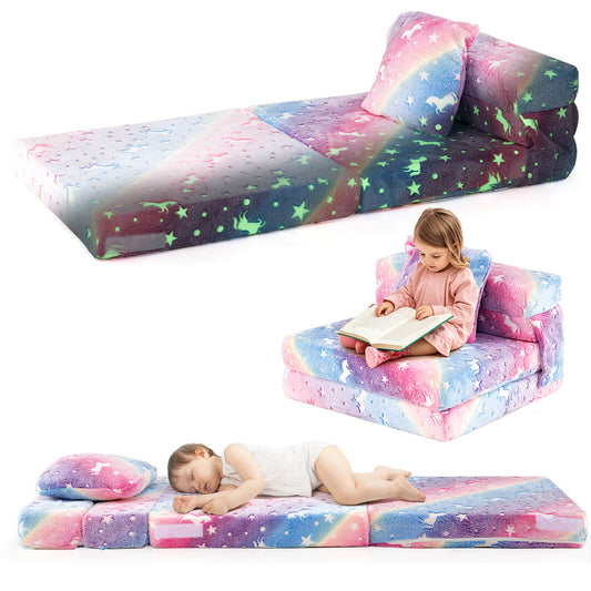 Infans Kids Folding Sofa Bed Floor Mattress with Throw Pillow & Machine Washable Cover
