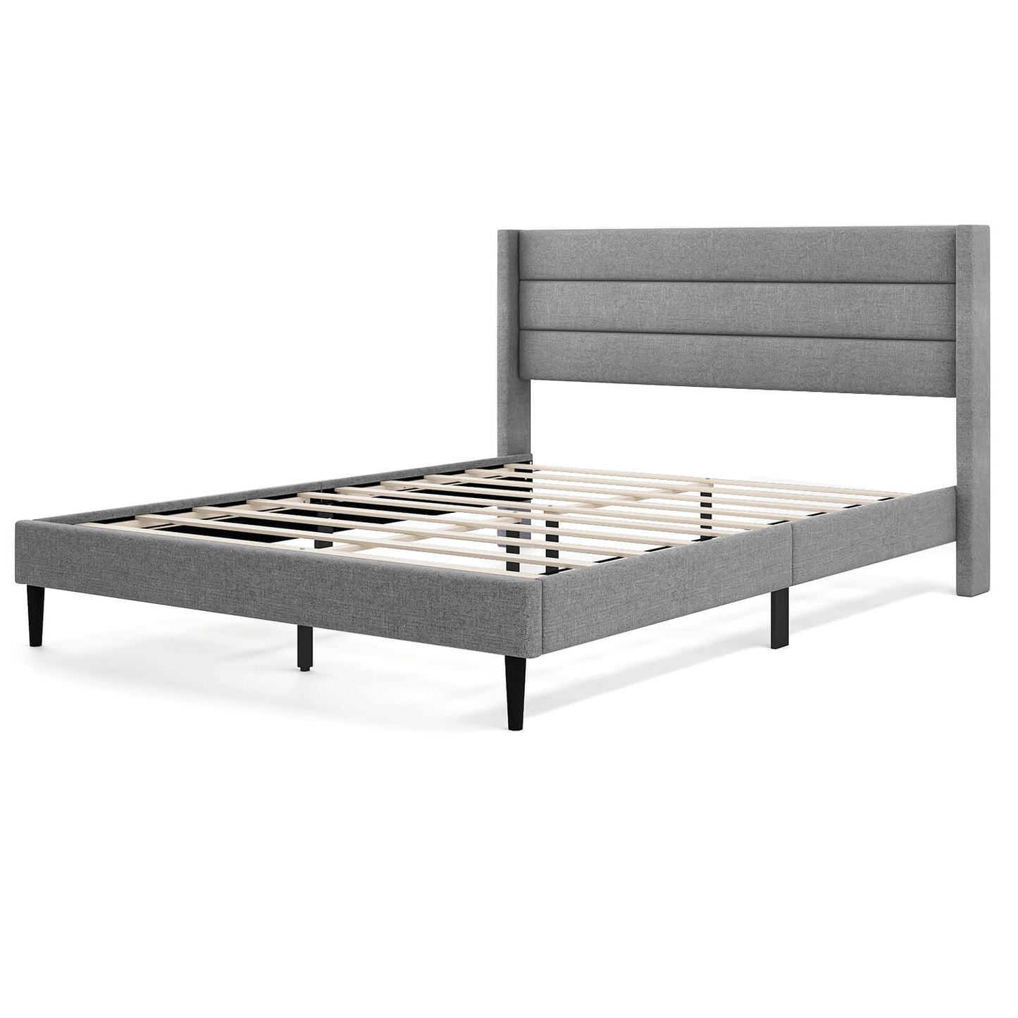 Infans Queen Bed Frame with Wingback Headboard Linen Upholstered Platform Bed Grey