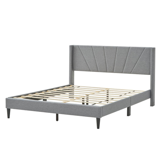 Infans Queen Bed Frame Modern Platform Bed with Linen Upholstered Wingback Headboard