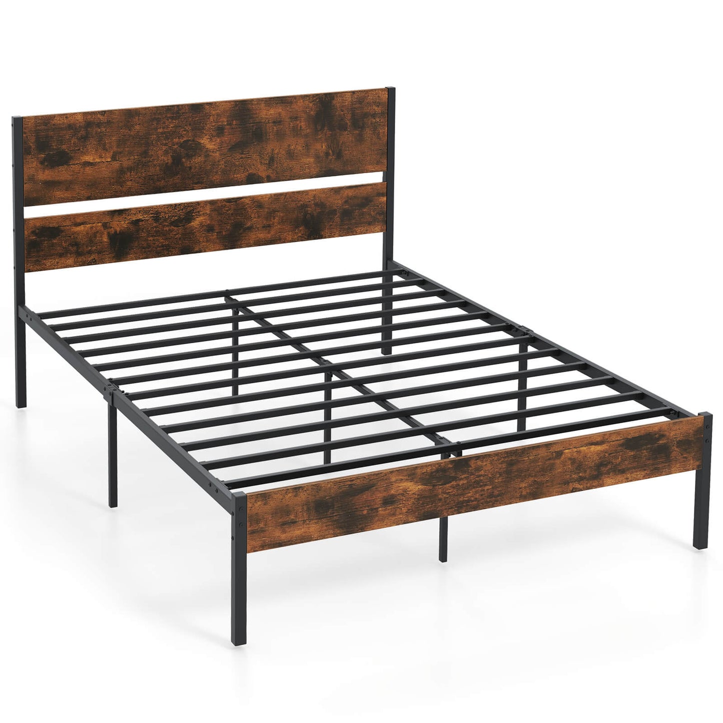 Infans Full Size Bed Frame w/ Wooden Headboard Under-Bed Storage No Box Spring Needed