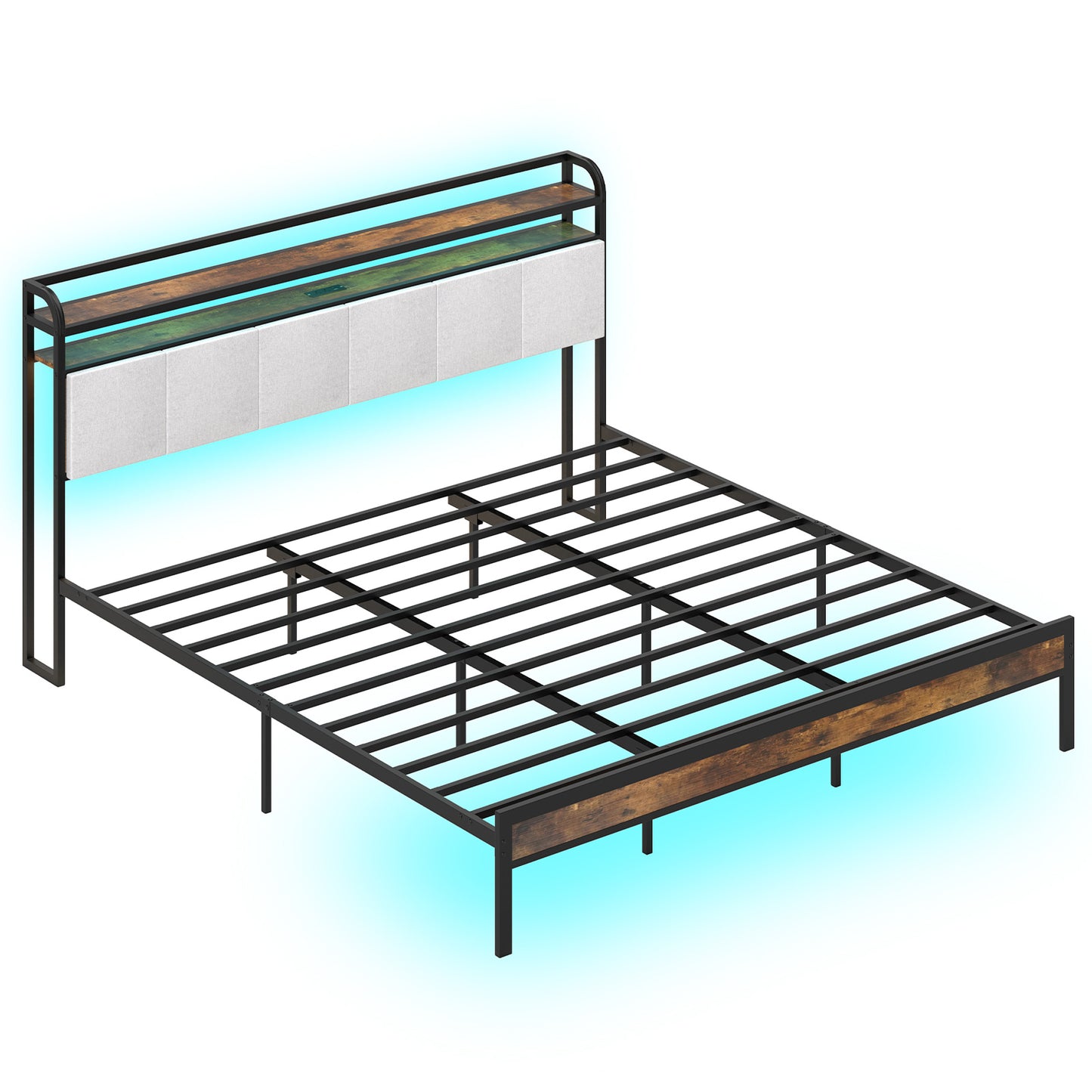 Infans King Size Bed Frame w/LED Light & Charging Station Heavy Duty Metal Platform Bed