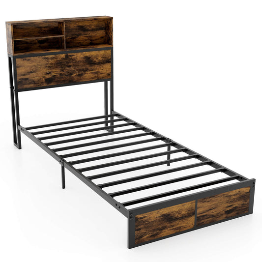 Infans Twin Bed Frame w/Charging Station Storage Headboard Under-bed Storage Space