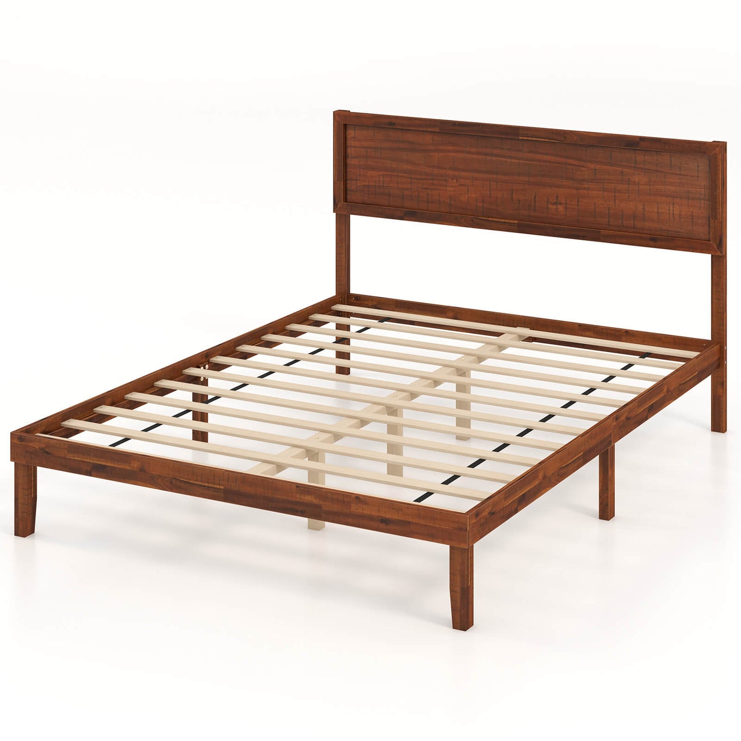 Infans Queen Bed Frame w/ Rustic Headboard Under-bed Storage Space No Box Spring Needed