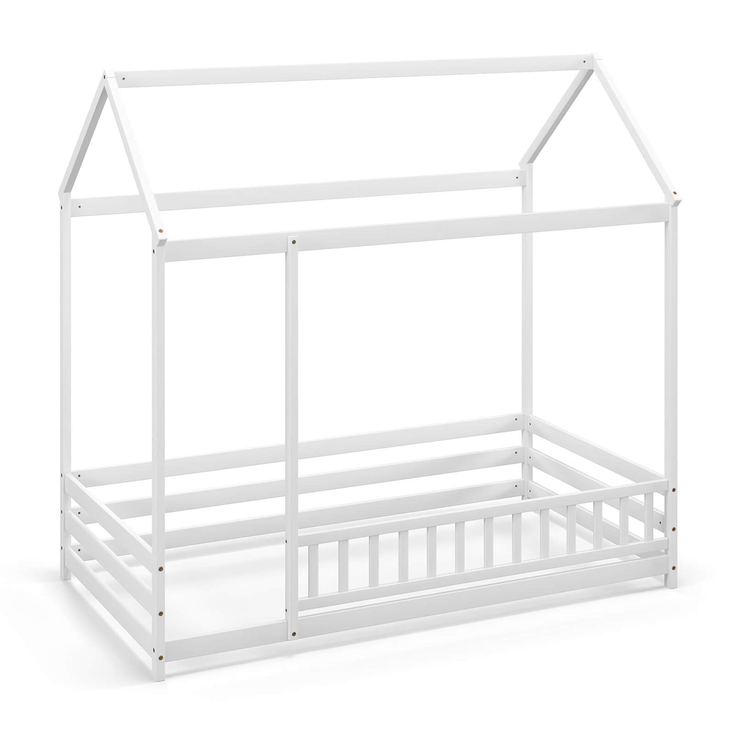 Infans Twin Size House Bed with Roof & Full-length Safety Guardrail Playhouse Bed FrameWhite