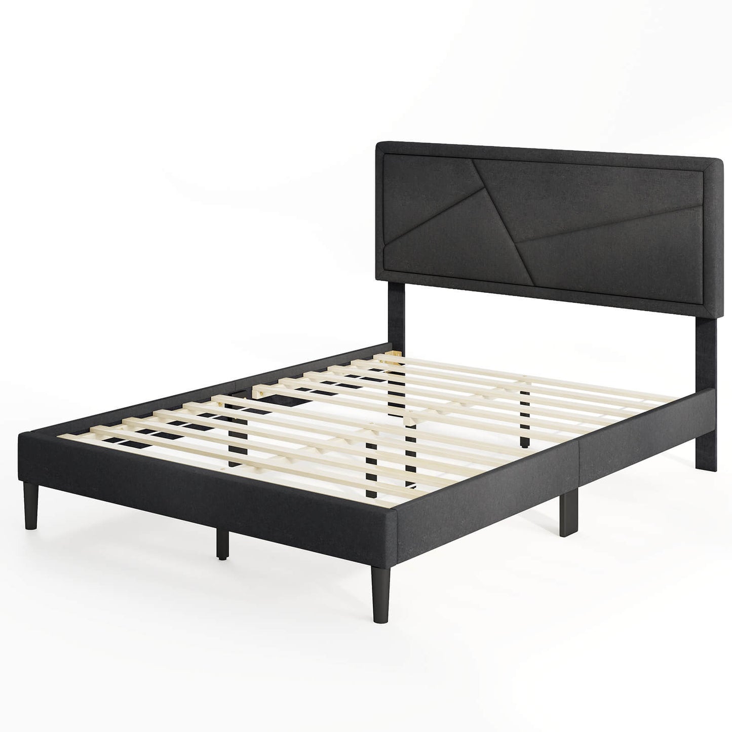 Infans Full Size Bed Frame w/ High Headboard & Wooden Slats No Box Spring Needed