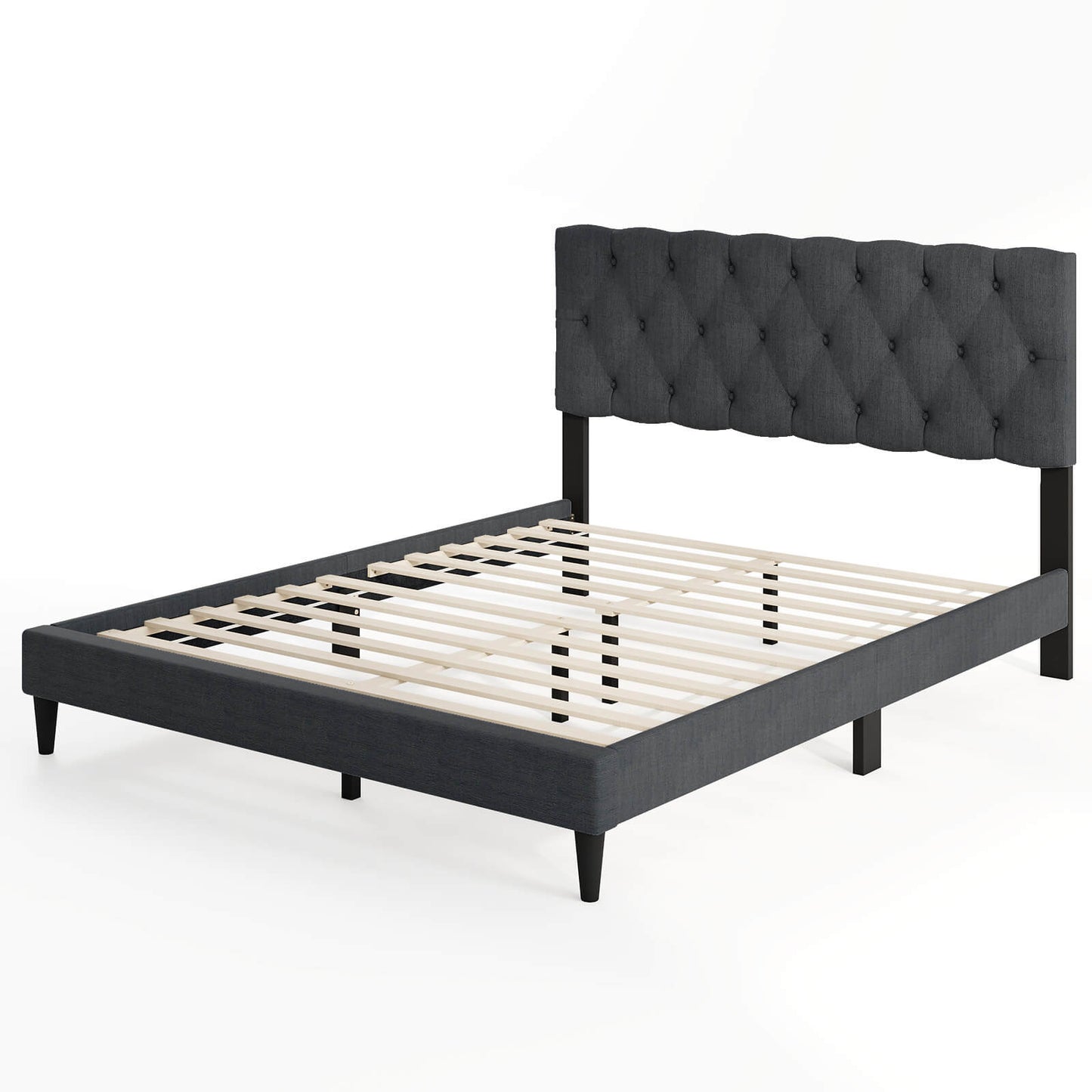 Infans Queen Size Bed Frame with Button-Tufted Headboard & Wooden Slats Easy Assembly