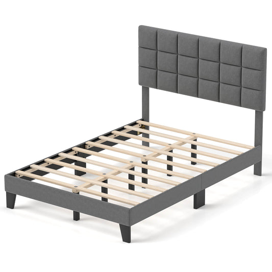 Infans Full Size Bed Frame Modern Linen Fabric Upholstered Platform Bed with Headboard
