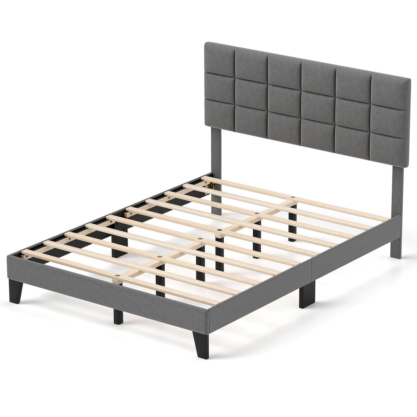 Infans Queen Size Bed Frame Modern Linen Fabric Upholstered Platform Bed with Headboard