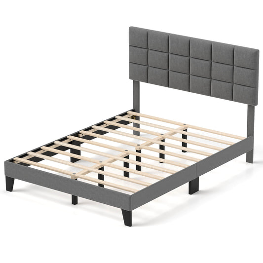 Infans Queen Size Bed Frame Modern Linen Fabric Upholstered Platform Bed with Headboard