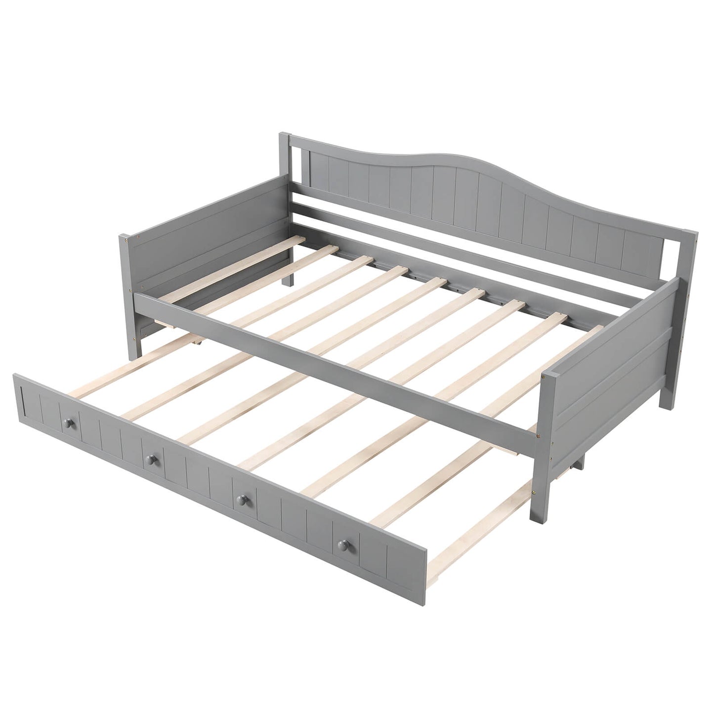 Infans Twin Size Daybed with Trundle Solid Wood Sofa Bed with Slats Support Guest Bed