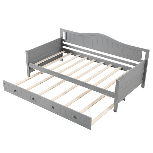 Infans Twin Size Daybed with Trundle Solid Wood Sofa Bed with Slats Support Guest Bed
