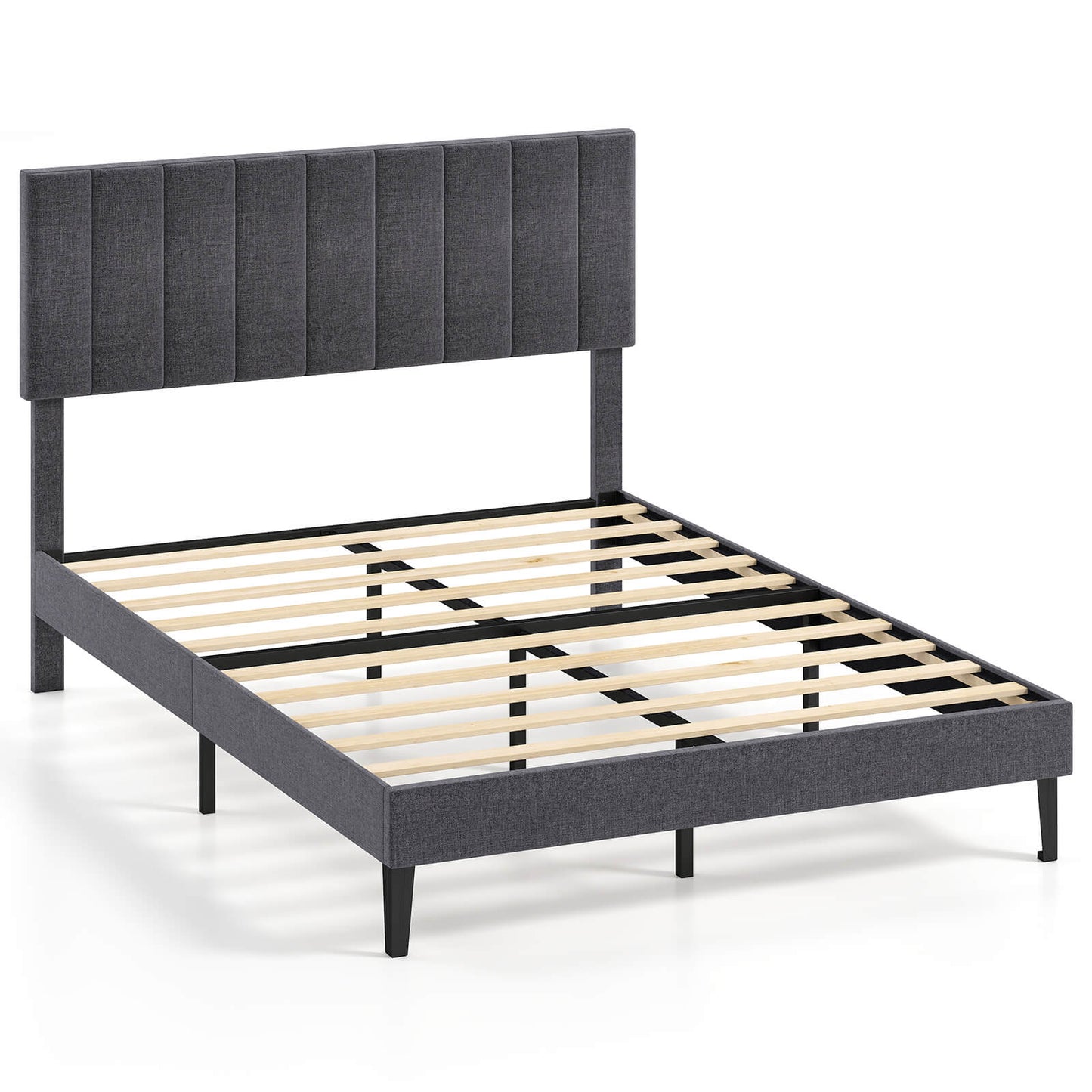 Infans Full Size Bed Frame w/Height Adjustable Vertical Channel Headboard, Noise Free