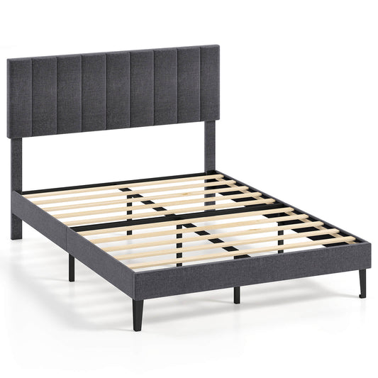 Infans Full Size Bed Frame w/Height Adjustable Vertical Channel Headboard, Noise Free