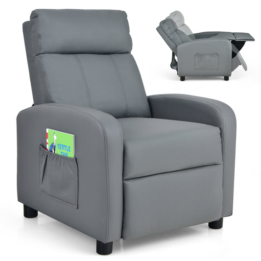 Infans Kids Recliner Chair Adjustable Leather Sofa Armchair w/ Footrest Side PocketGrey