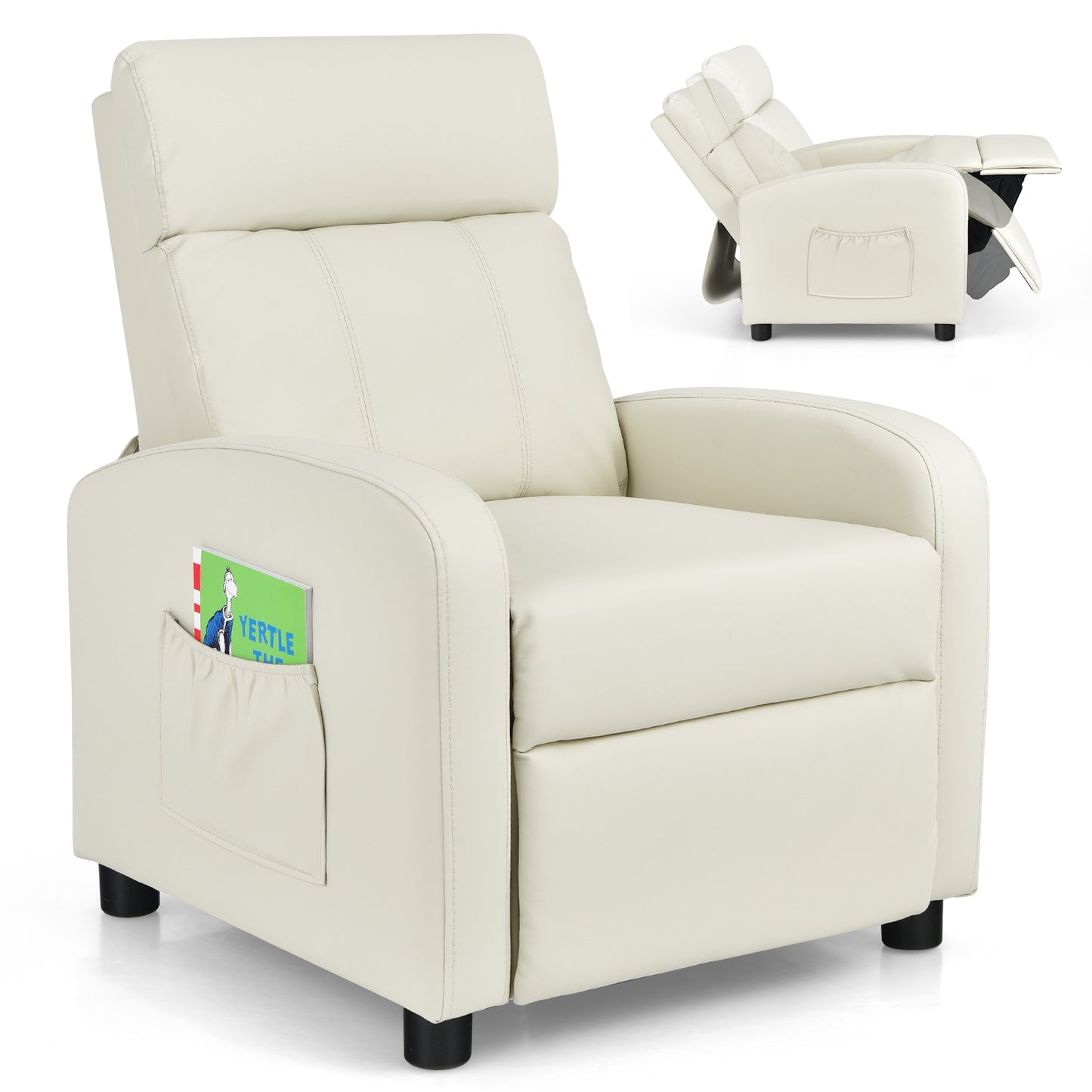 Infans Kids Recliner Chair Adjustable Leather Sofa Armchair w/ Footrest Side PocketBeige