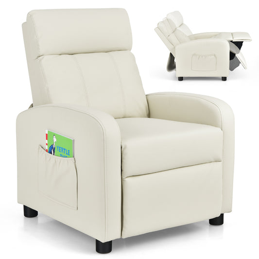 Infans Kids Recliner Chair Adjustable Leather Sofa Armchair w/ Footrest Side PocketBeige