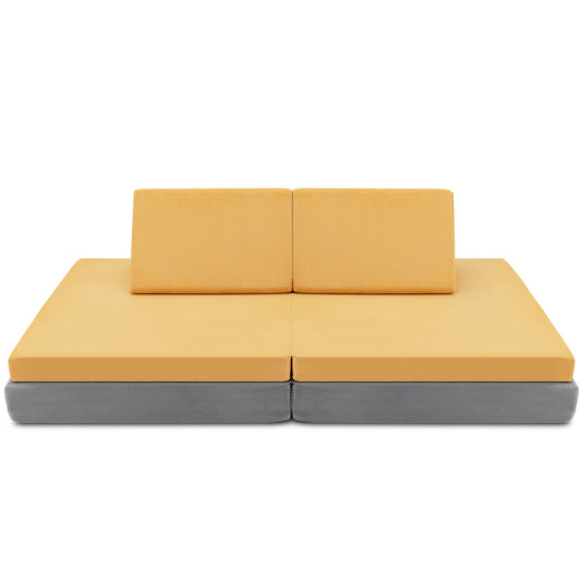Infans 4-Piece Convertible Kids Couch or 2 Chairs Toddler to Teen Sofa and Play SetYellow/Grey