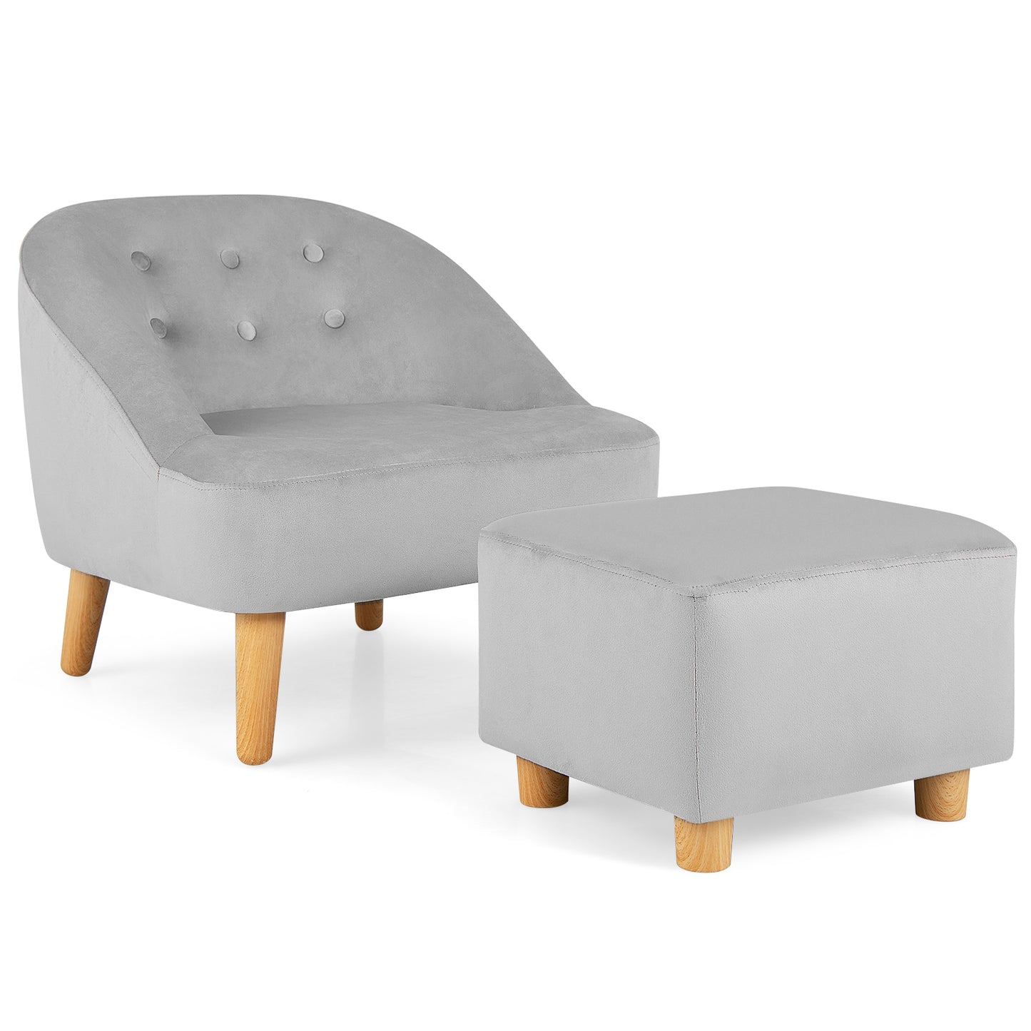 Infans Kids Sofa Chair w/ Ottoman Toddler Single Sofa Velvet Upholstered Couch Grey