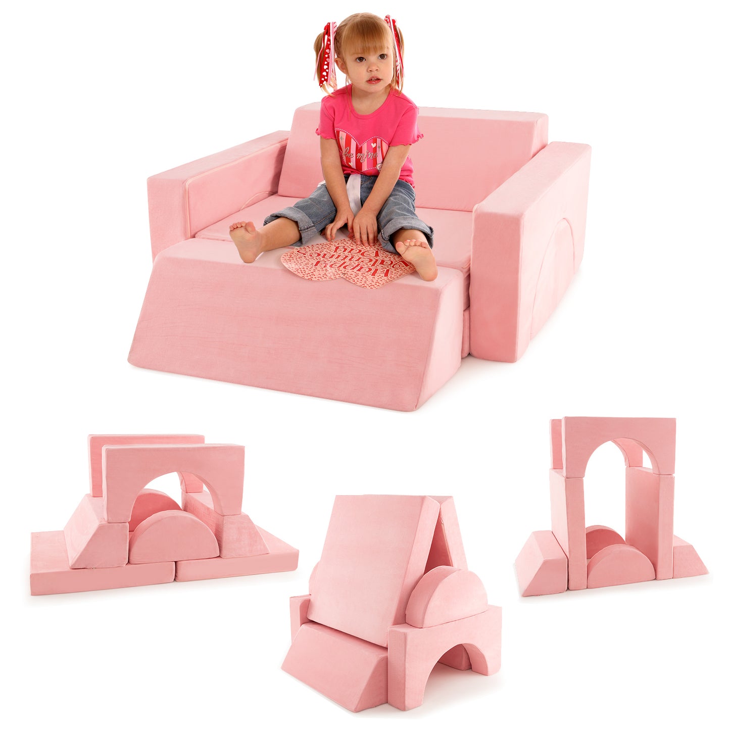 Infans Kids Modular Play Sofa 8 PCS w/ Detachable Cover for Playroom & Bedroom Indoor