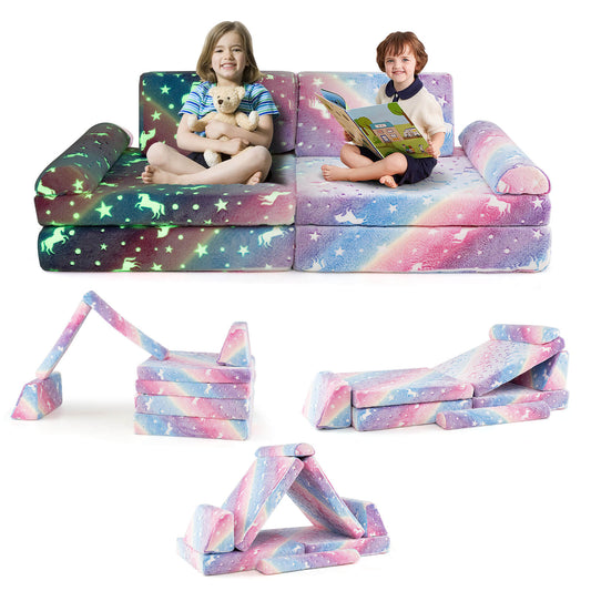 Infans 8PCS Modular Kids Play Couch with Handles Machine Washable Covers for Building FortMulticolor